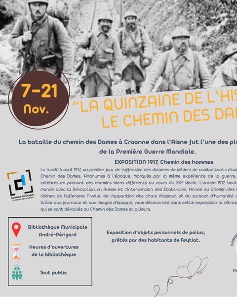 "La quinzaine de l'histoire" Le Chemin des Dames - Bibliothèque municipale André-Périgord - Feytiat